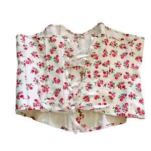 Adore Me Corset Lace Up Boned Bustier Pink Floral White Size 4XL